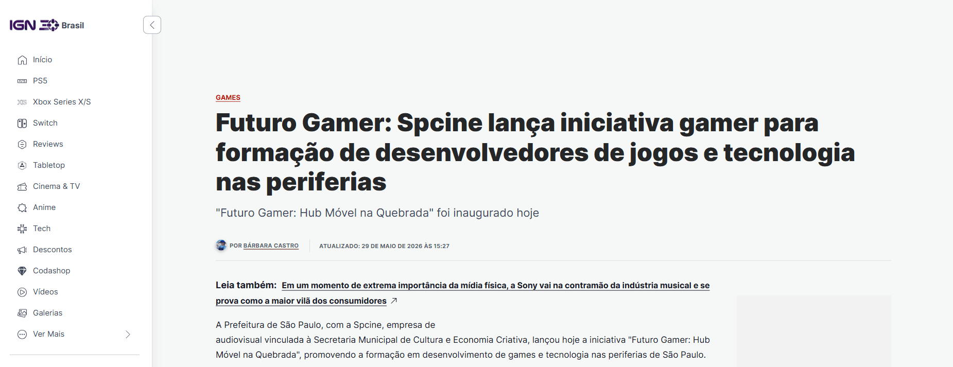 Recorte de mídia: IGN Brasil